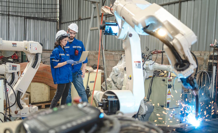 rotationslaser digitala vattenpass och 3D-skanning är några av de mätverktyg som används vid montering och installation av en industripark robotarna får ju inte råka slå emot i varandra under tillverkningen